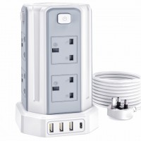 Tower Extension Lead with USB Slots 3M, (13A 3250W) 4 USB Ports and 8 Way Extension Tower, Surge Protection Extension Lead with 4 Independent Control Switch, Extension Cable for Home, Office, Kitchen Tower Extension Lead with USB Slots 3M, (13A 3250W) 4 USB Ports and 8 Way Extension Tower, Surge Protection Extension Lead with 4 Independent Control Switch, Extension Cable for Home, Office, Kitchen